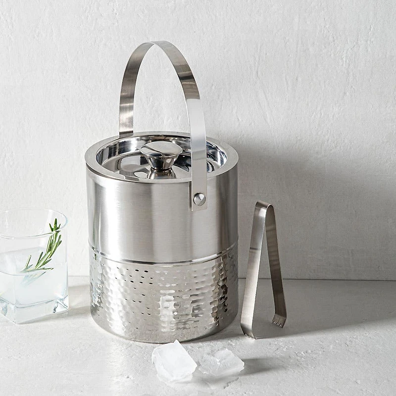 KSP Bar Essentials 'Hammered' Double Wall Ice Bucket with Tongs