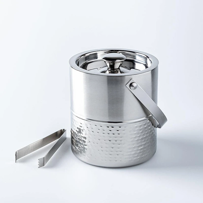KSP Bar Essentials 'Hammered' Double Wall Ice Bucket with Tongs