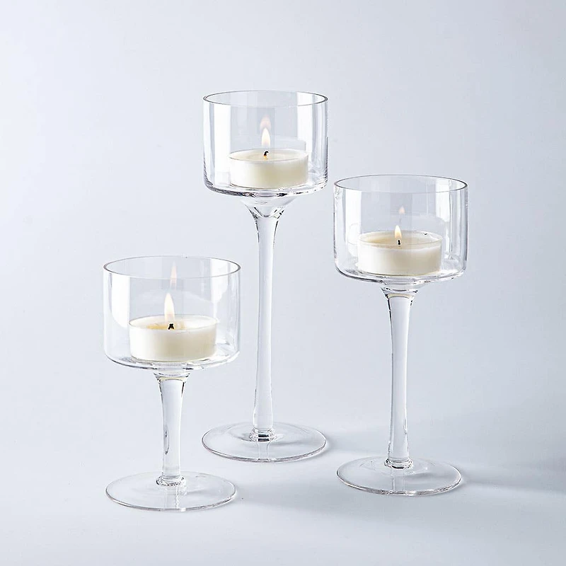 KSP Elise Stem Glass Pillar Candle Holder - Set of 3 (Clear)