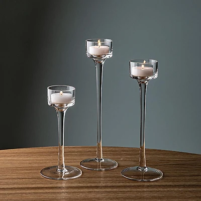 KSP Elise Stem Glass Tealight Candle Holder - Set of 3 (Clear)