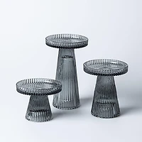 KSP Ava Ribbed Glass Pillar Candle Holder - Set of 3 (Smoke)