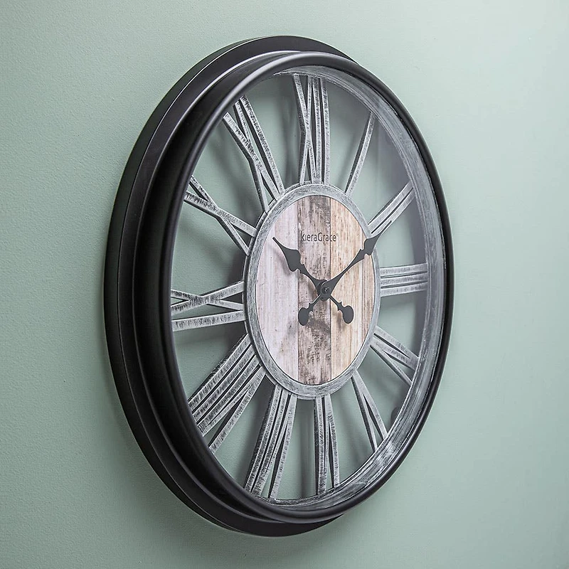 Kiera Grace Decorative 'Dublin' Wall Clock 20" (Black)