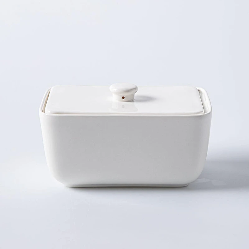 KSP Brick Porcelain Butter Dish with Lid (White)