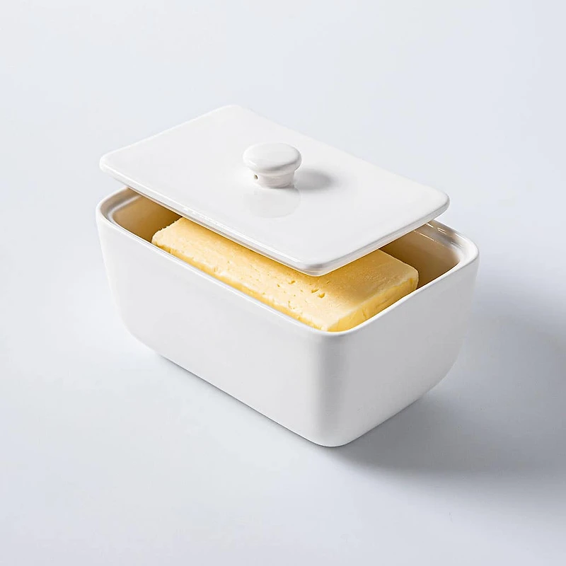KSP Brick Porcelain Butter Dish with Lid (White)