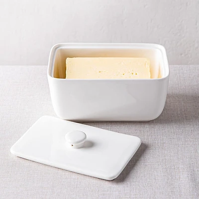 KSP Brick Porcelain Butter Dish with Lid (White)