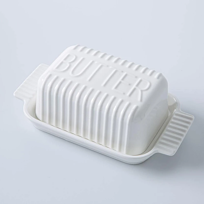 KSP Ribbed Porcelain Butter Dish with Lid (White)