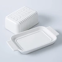 KSP Ribbed Porcelain Butter Dish with Lid (White)