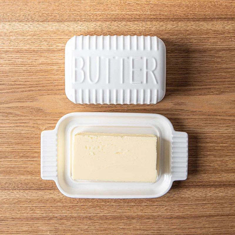KSP Ribbed Porcelain Butter Dish with Lid (White)