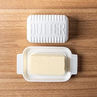 KSP Ribbed Porcelain Butter Dish with Lid (White)