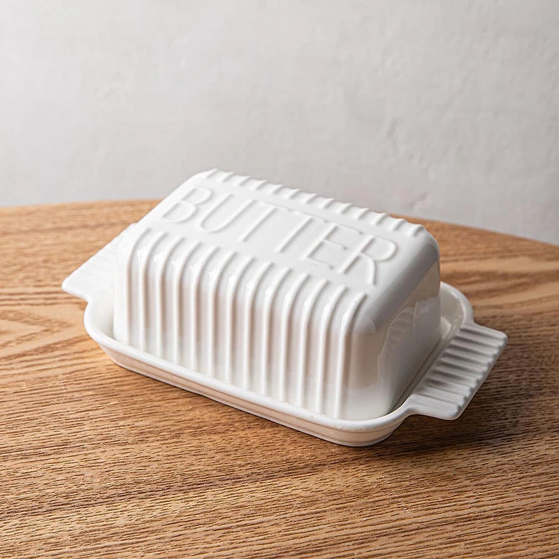 KSP Ribbed Porcelain Butter Dish with Lid (White)