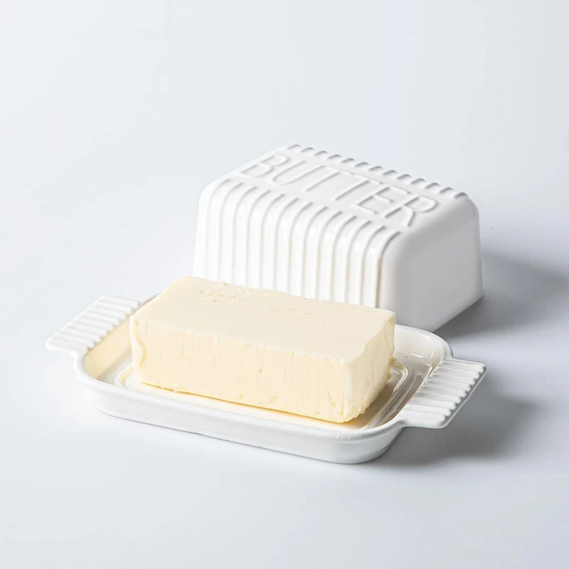 KSP Ribbed Porcelain Butter Dish with Lid (White)