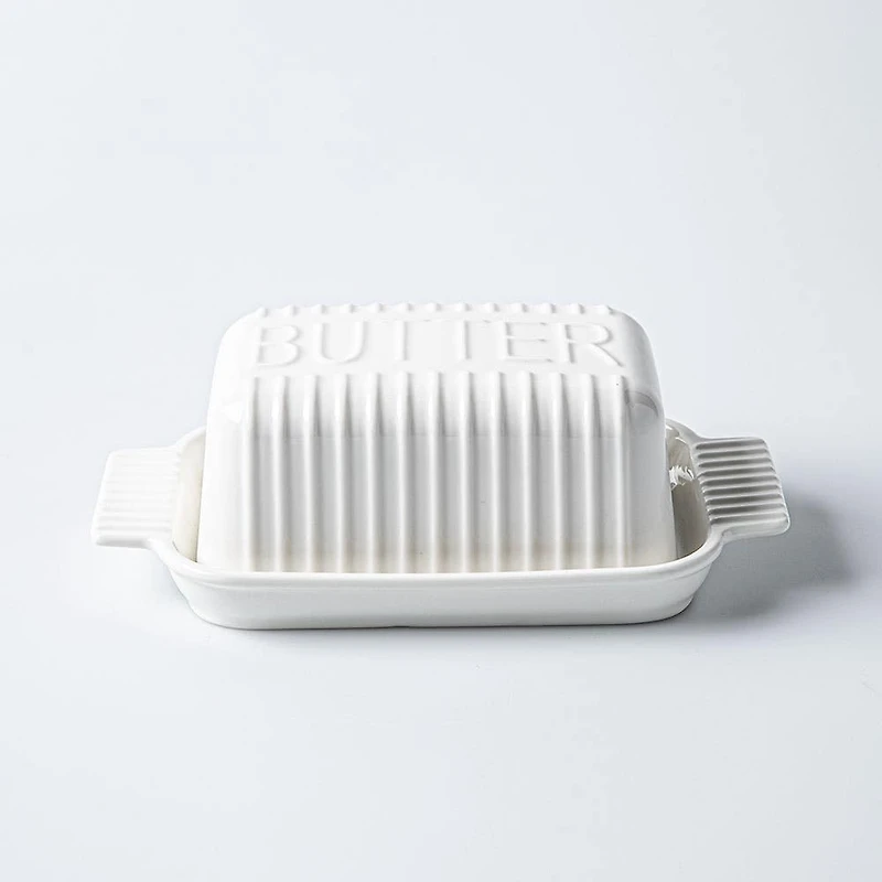 KSP Ribbed Porcelain Butter Dish with Lid (White)