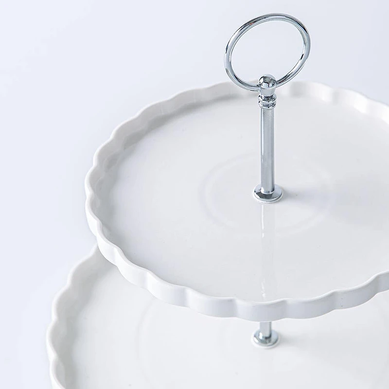 KSP Scalloped 2-Tier Porcelain Serving Dish (White)