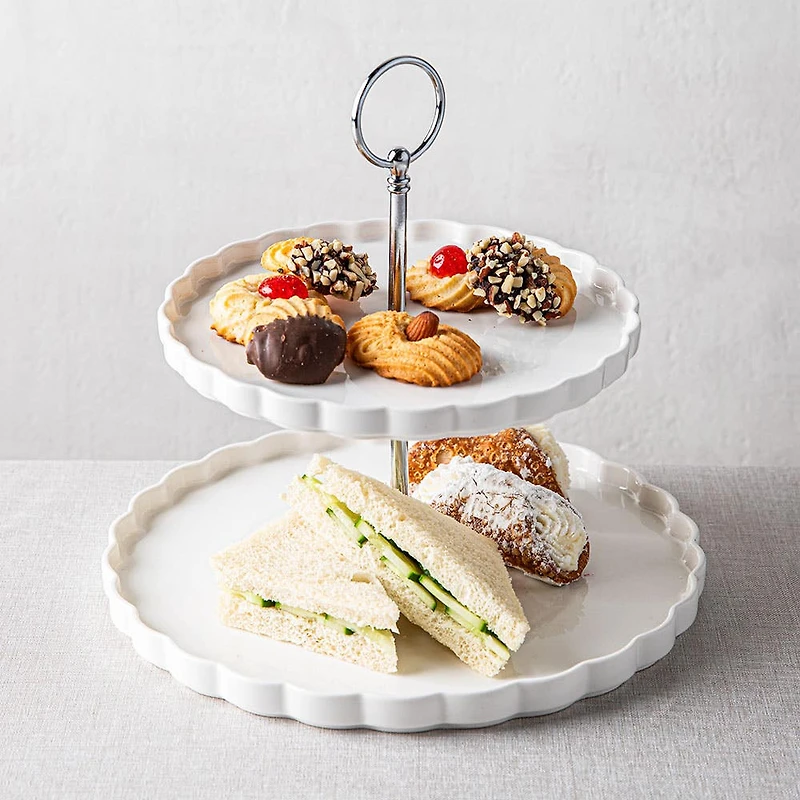 KSP Scalloped 2-Tier Porcelain Serving Dish (White)