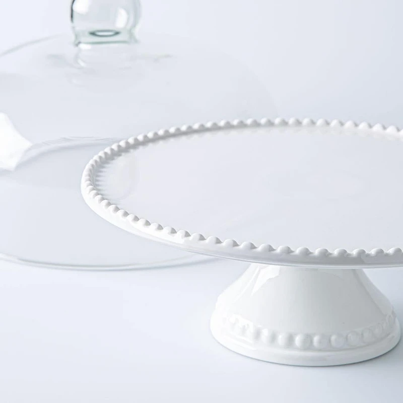 KSP Dessert Cake Plate with Glass Lid (White)