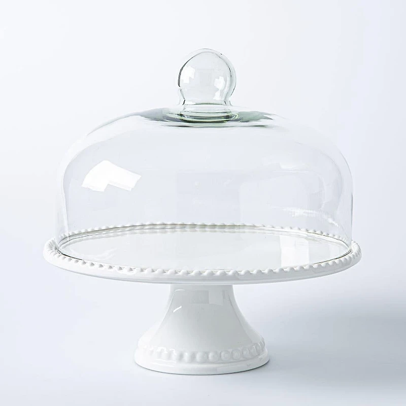 KSP Dessert Cake Plate with Glass Lid (White)