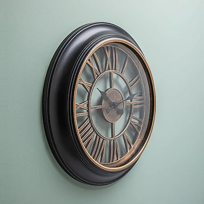 Kiera Grace Decorative 'Wendel' Wall Clock 18" (Black/Gold)