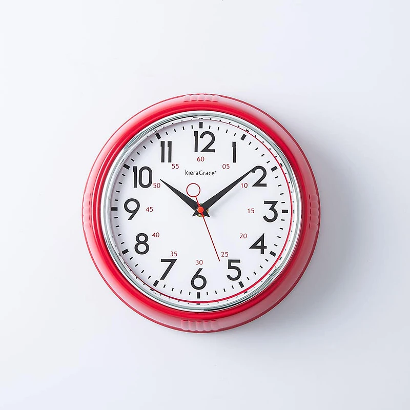 Kiera Grace Decorative 'Retro' Wall Clock Red 9.5" (Red)