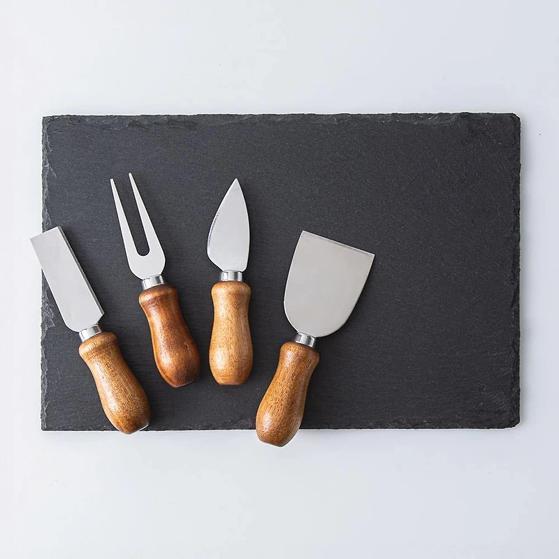 KSP Asiago Cheese Board with Knives - Set of 5 (Black)