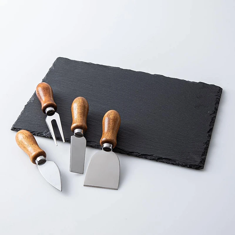 KSP Asiago Cheese Board with Knives - Set of 5 (Black)