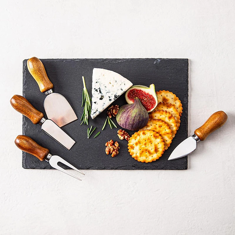 KSP Asiago Cheese Board with Knives - Set of 5 (Black)