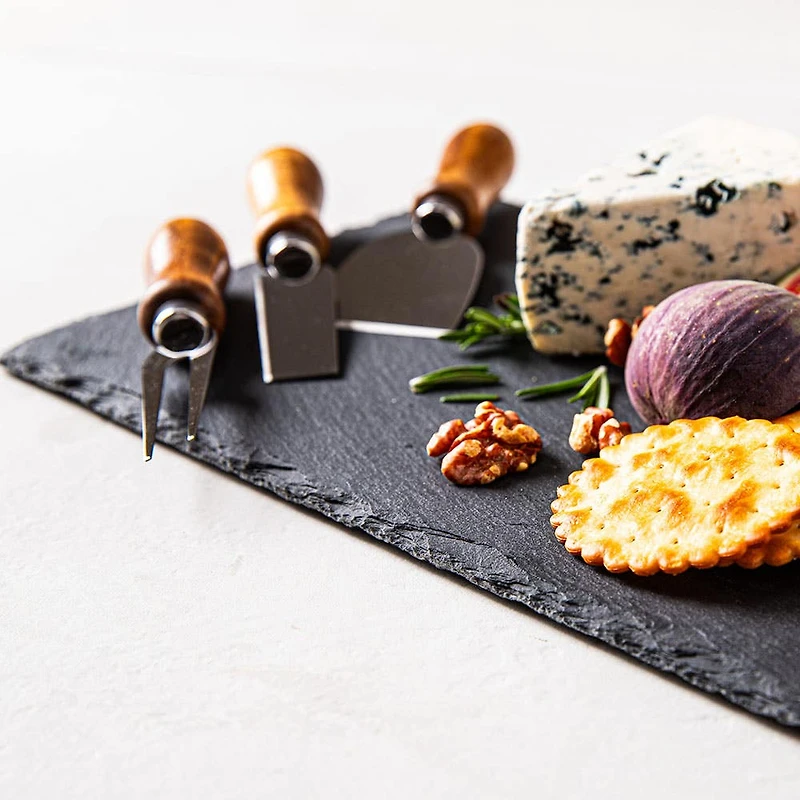 KSP Asiago Cheese Board with Knives - Set of 5 (Black)