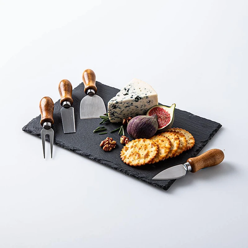 KSP Asiago Cheese Board with Knives - Set of 5 (Black)