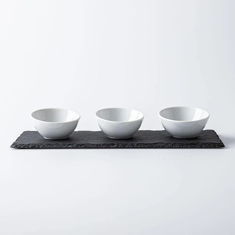 KSP Taste Porcelain Bowls with Slate Tray - Set of 4 (White)