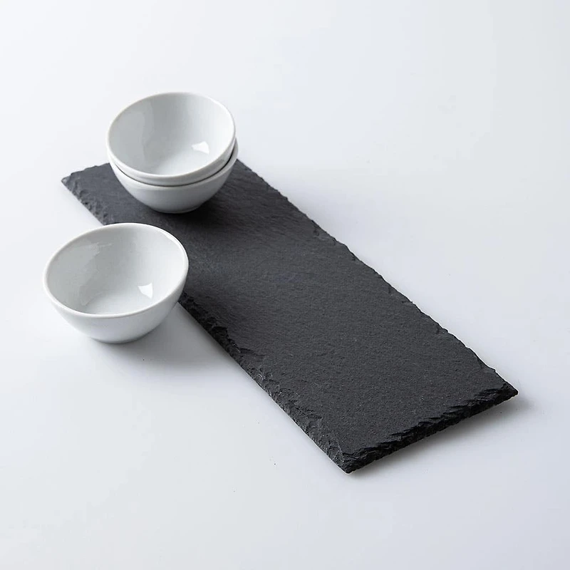 KSP Taste Porcelain Bowls with Slate Tray - Set of 4 (White)
