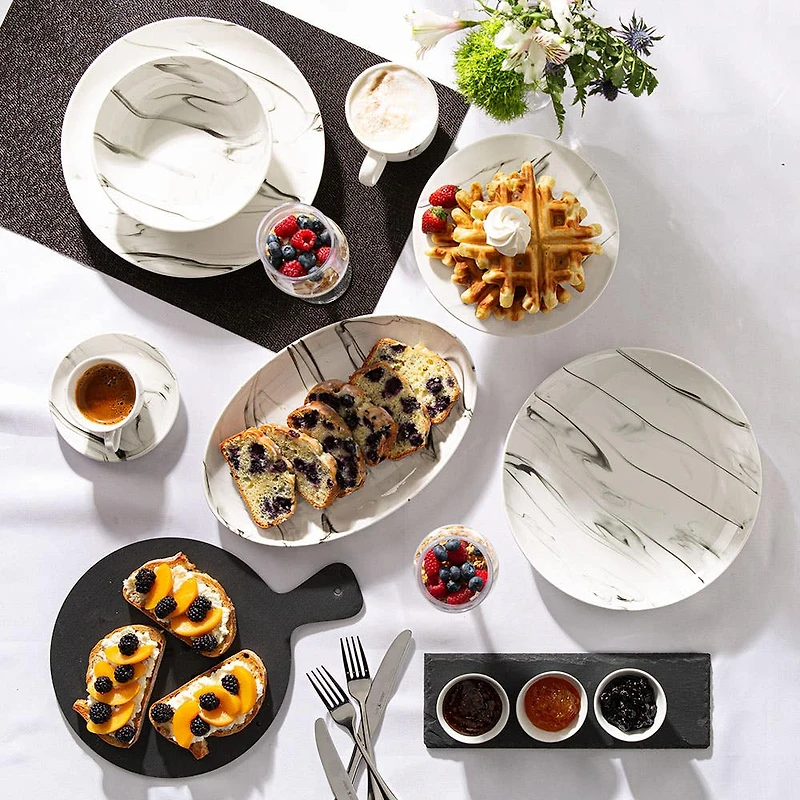 KSP Taste Porcelain Bowls with Slate Tray - Set of 4 (White)