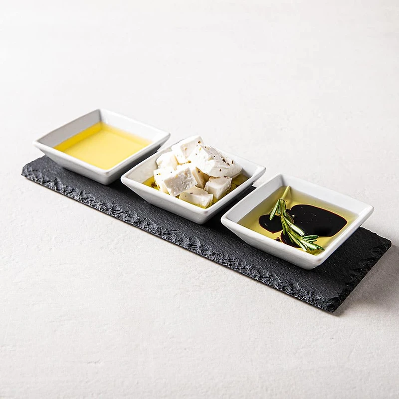 KSP Share Porcelain Bowls with Slate Tray - Set of 4 (White)