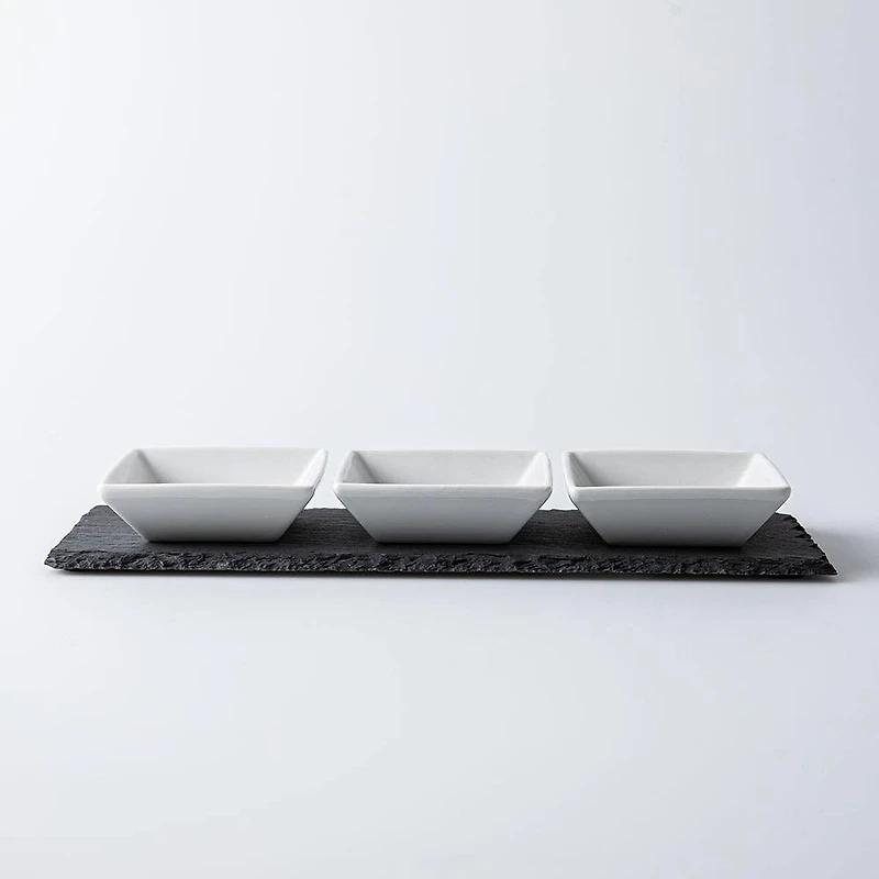 KSP Share Porcelain Bowls with Slate Tray - Set of 4 (White)