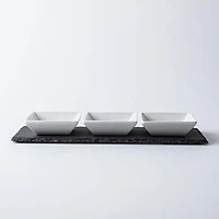 KSP Share Porcelain Bowls with Slate Tray - Set of 4 (White)
