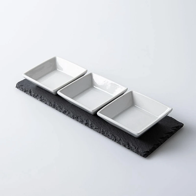 KSP Share Porcelain Bowls with Slate Tray - Set of 4 (White)