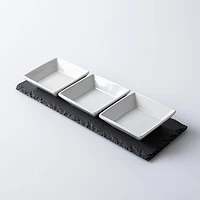 KSP Share Porcelain Bowls with Slate Tray - Set of 4 (White)