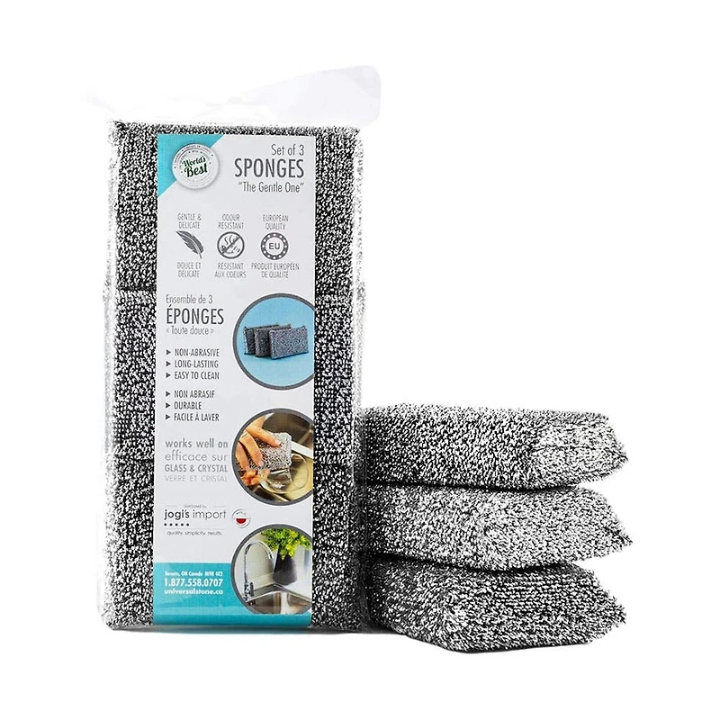 World's Best Original Non-Abrasive Gentle Sponge - Set of 3 (Silver)