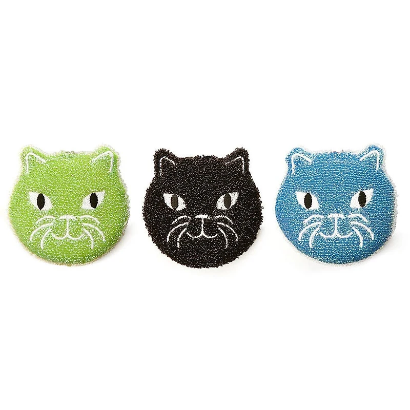 Kikkerland Kitty Scrub Sponge - Set of 3