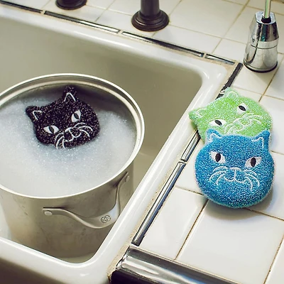 Kikkerland Kitty Scrub Sponge - Set of 3