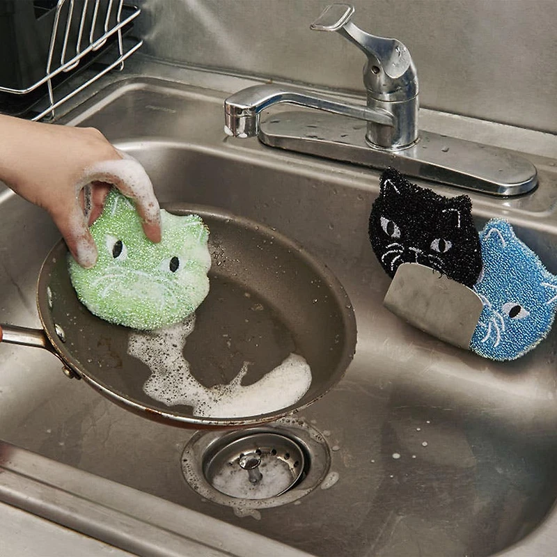 Kikkerland Kitty Scrub Sponge - Set of 3