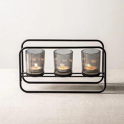 KSP Horizon '3-Lite' Iron Candle Holder (Black/Smoke)