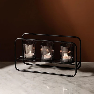 KSP Horizon '3-Lite' Iron Candle Holder (Black/Smoke)