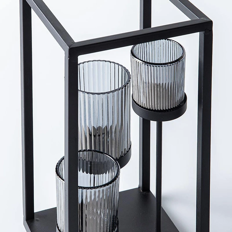 KSP Elevate '3-Lite' Iron Candleholder 12" H (Black/Smoke)