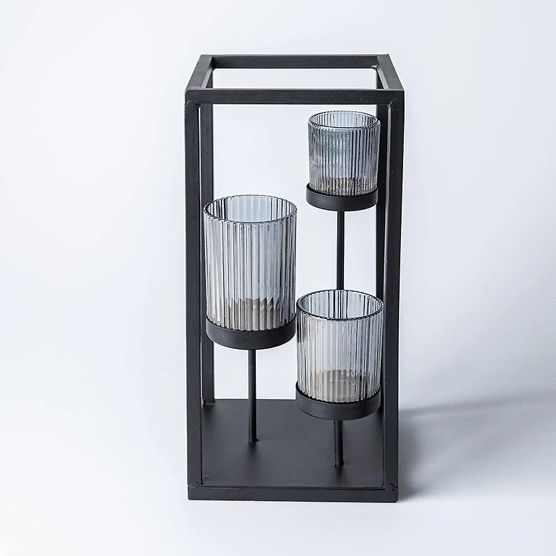 KSP Elevate '3-Lite' Iron Candleholder 12" H (Black/Smoke)