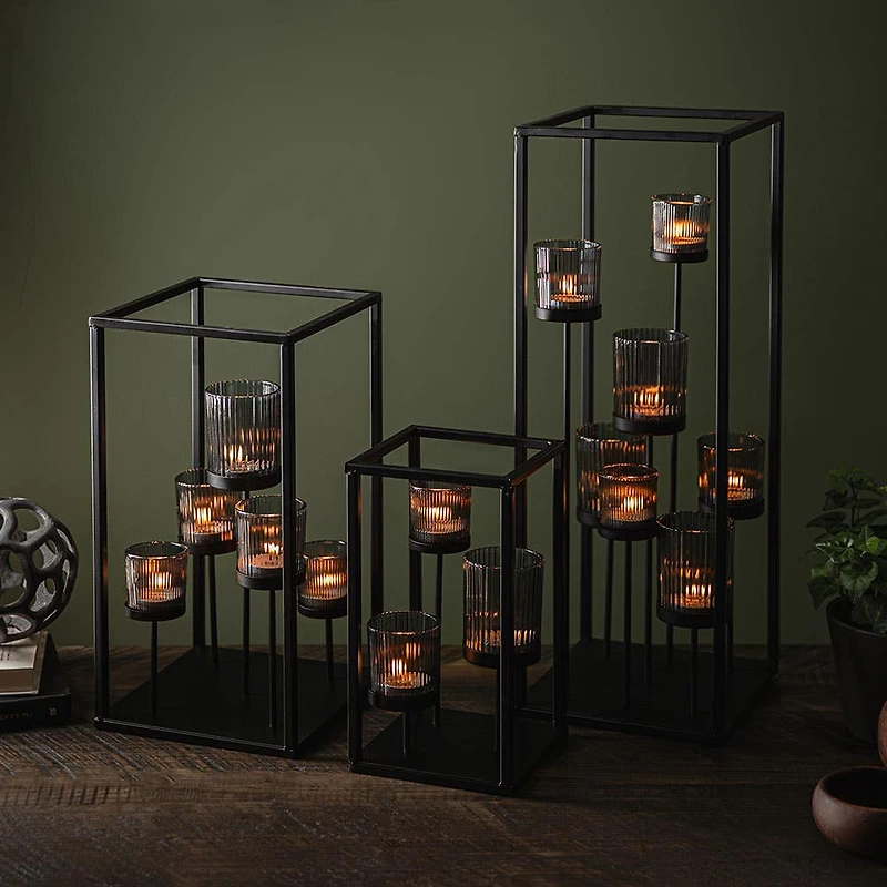 KSP Elevate '3-Lite' Iron Candleholder 12" H (Black/Smoke)