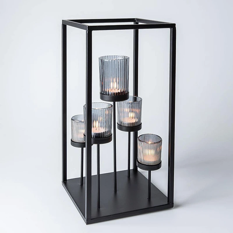 KSP Elevate '5-Lite' Iron Candleholder 17" H (Black/Smoke)
