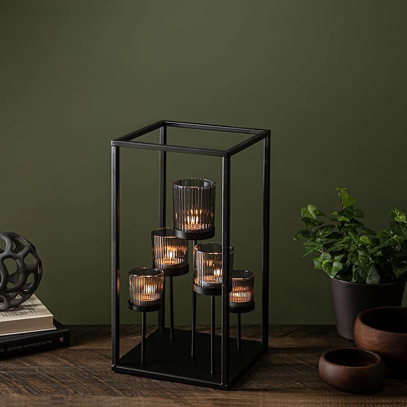 KSP Elevate '5-Lite' Iron Candleholder 17" H (Black/Smoke)