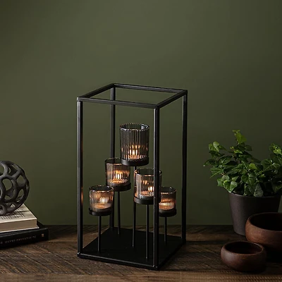 KSP Elevate '5-Lite' Iron Candleholder 17" H (Black/Smoke)