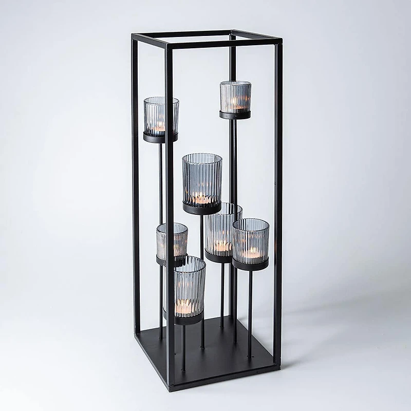 KSP Elevate '7-Lite' Iron Candleholder 24" H (Black/Smoke)