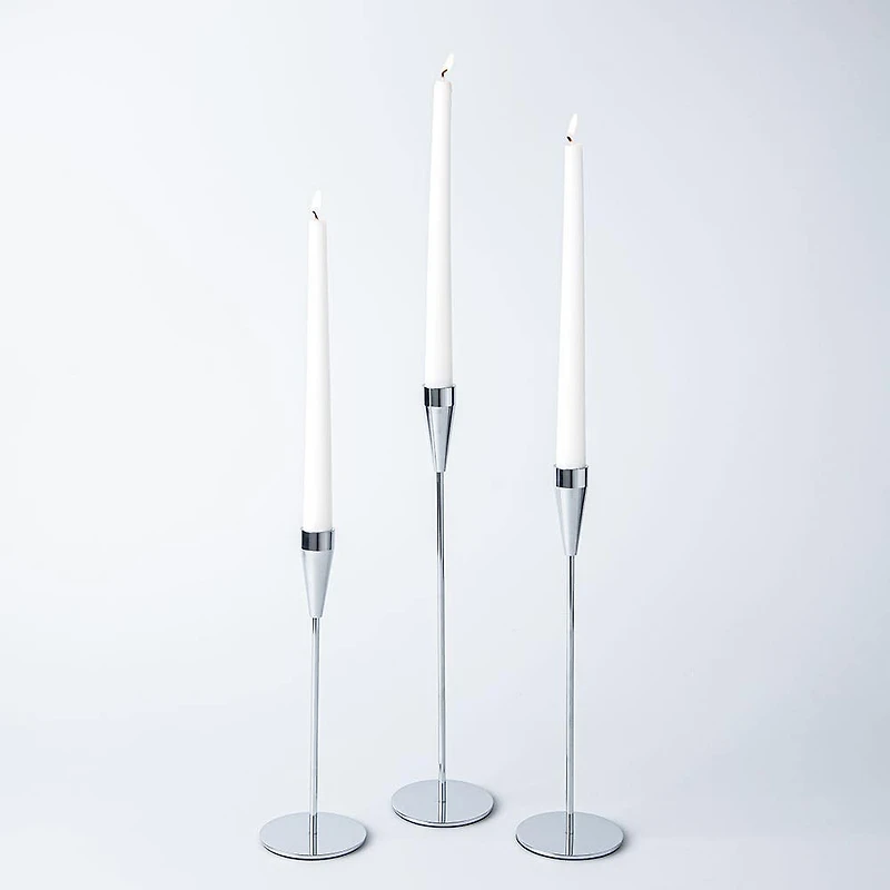 KSP Trinity Metal Taper Candle Holder - Set of 3 (Silver)