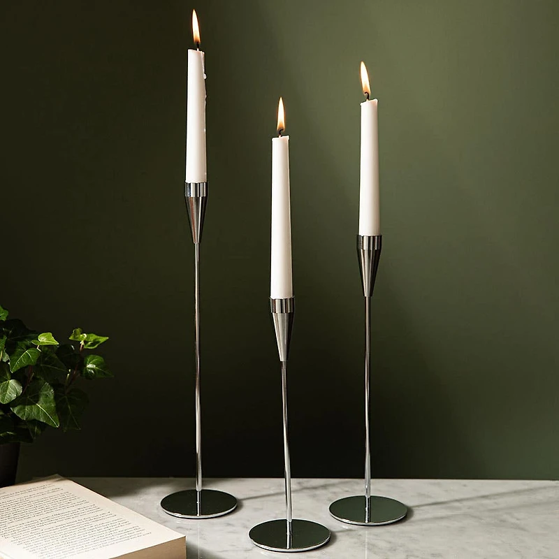KSP Trinity Metal Taper Candle Holder - Set of 3 (Silver)